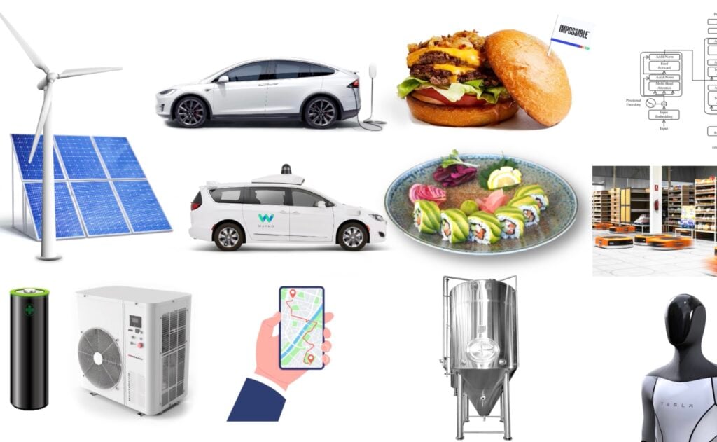 Technologies that can help: including, electric vehicles, solar panels, batteries, fermentation tanks, robots, and others